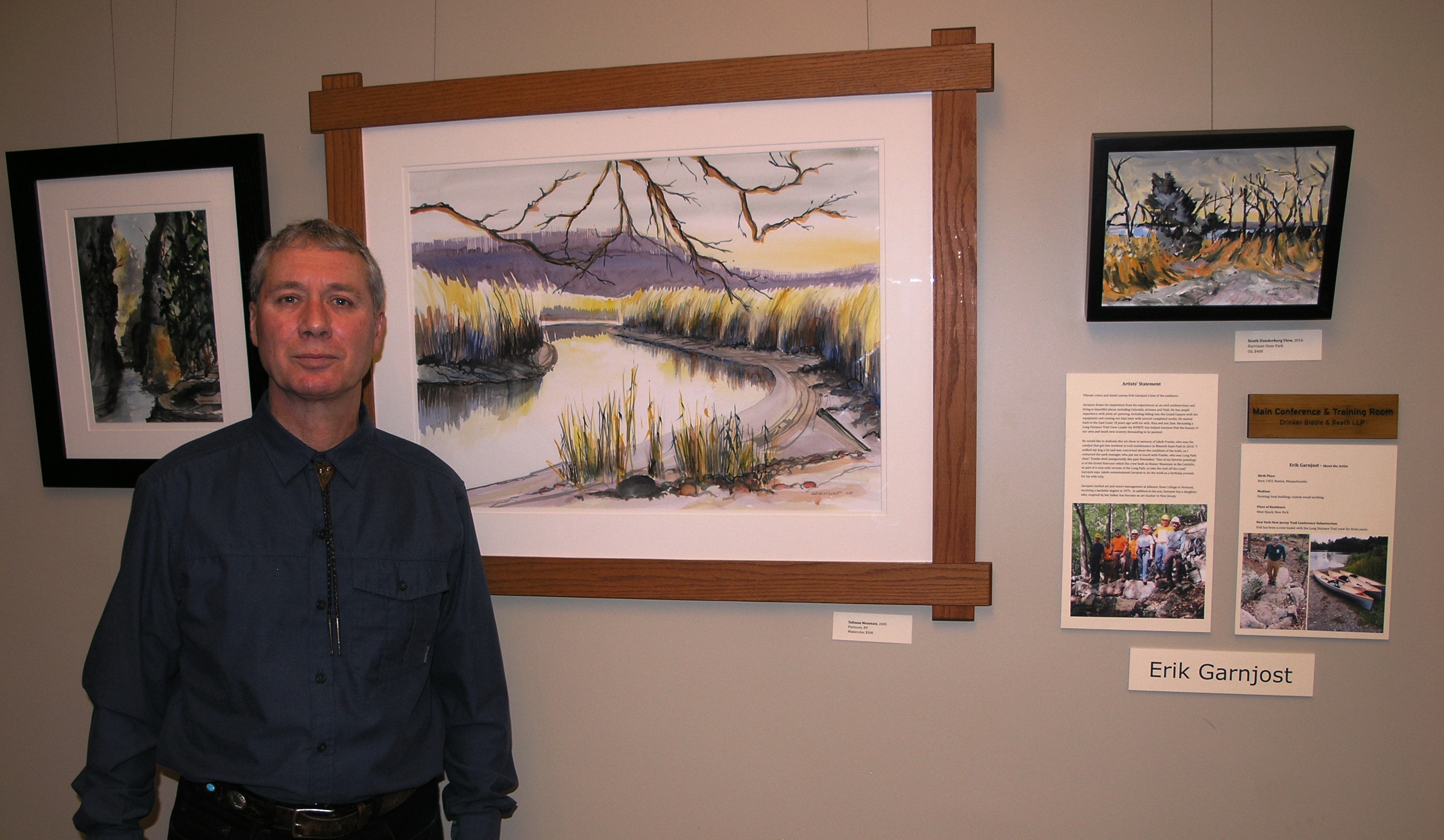 Erik Garnjost attends the opening of his art exhibition at Trail Conference Headquarters. Photo by Andrea Minoff.