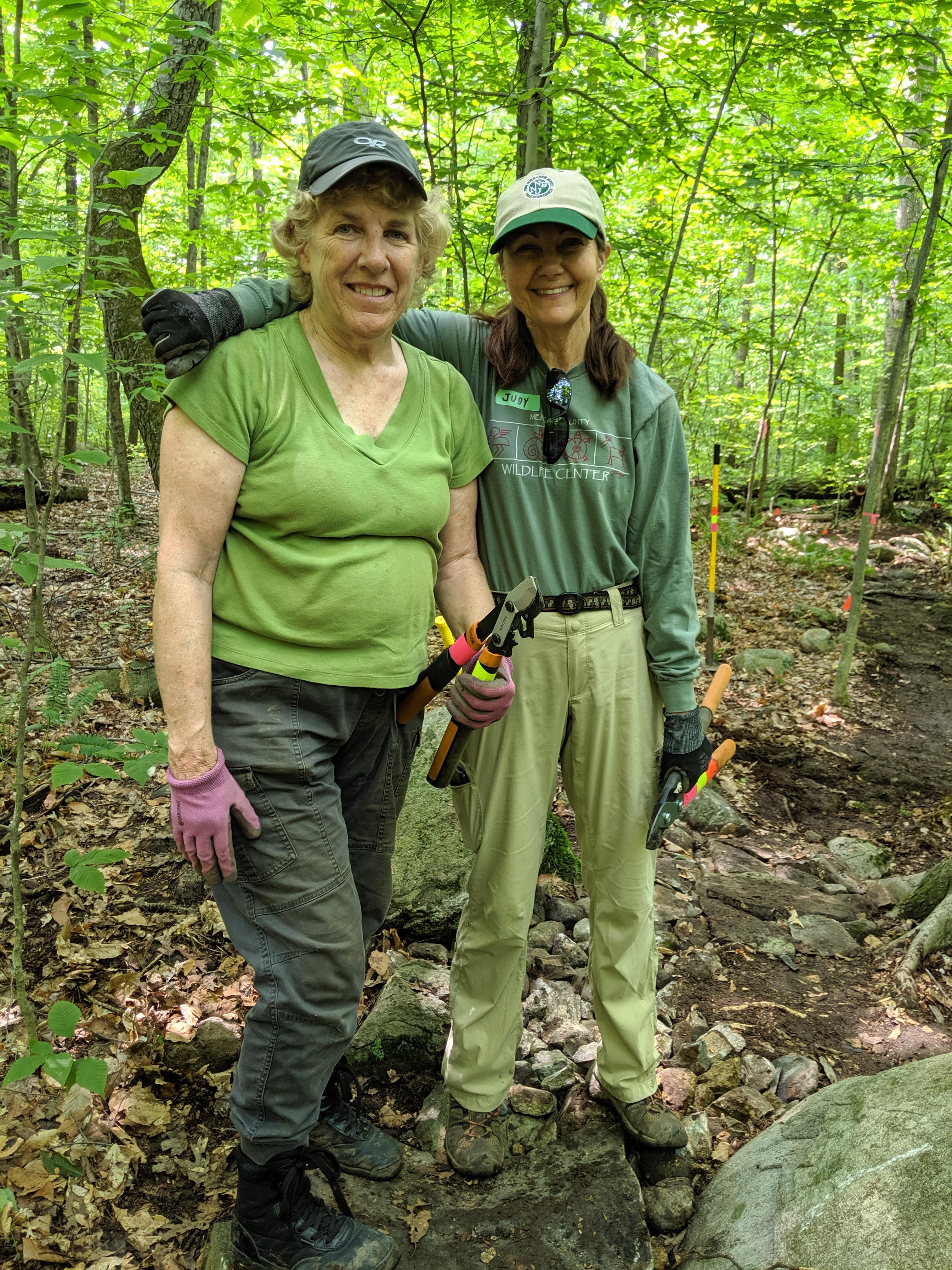 Volunteers from the Trail Conference and JORBA worked on the Crossover Trail in Ringwood State Park in New Jersey on National Trails Day, June 1, 2019. Photo credit: Amber Ray