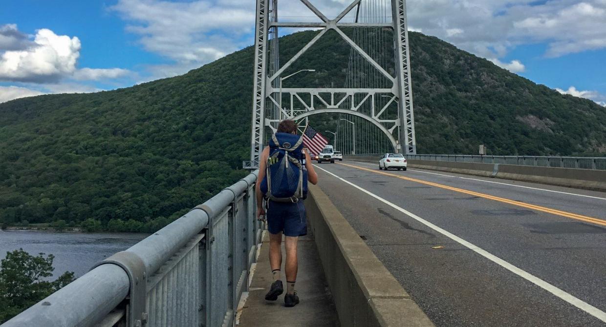Matt Shannon at the Bear Mountain Bridge on this thru-hike of the Appalachian Trail. Photo by Matt Shannon.
